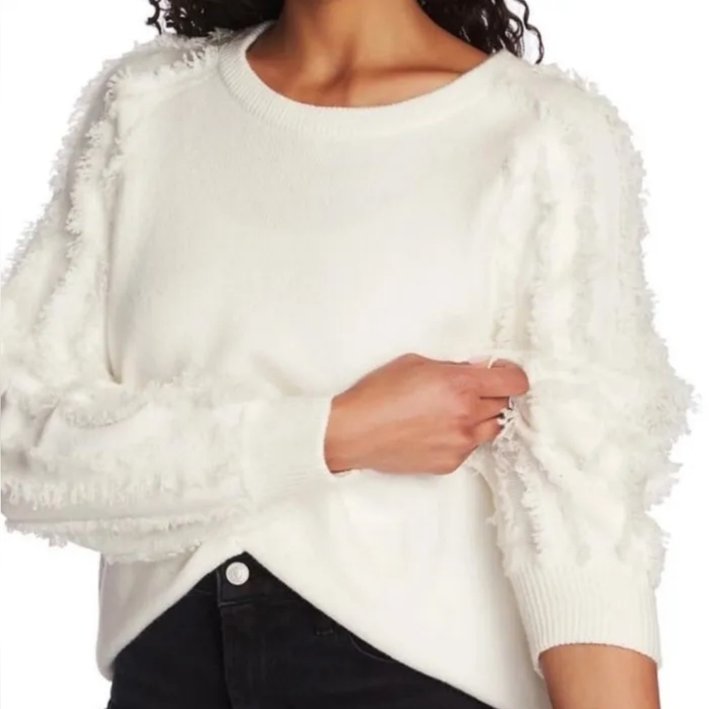 1. State Fringe Sleeve Boy Meets Girl Crewneck Sweater Antique White